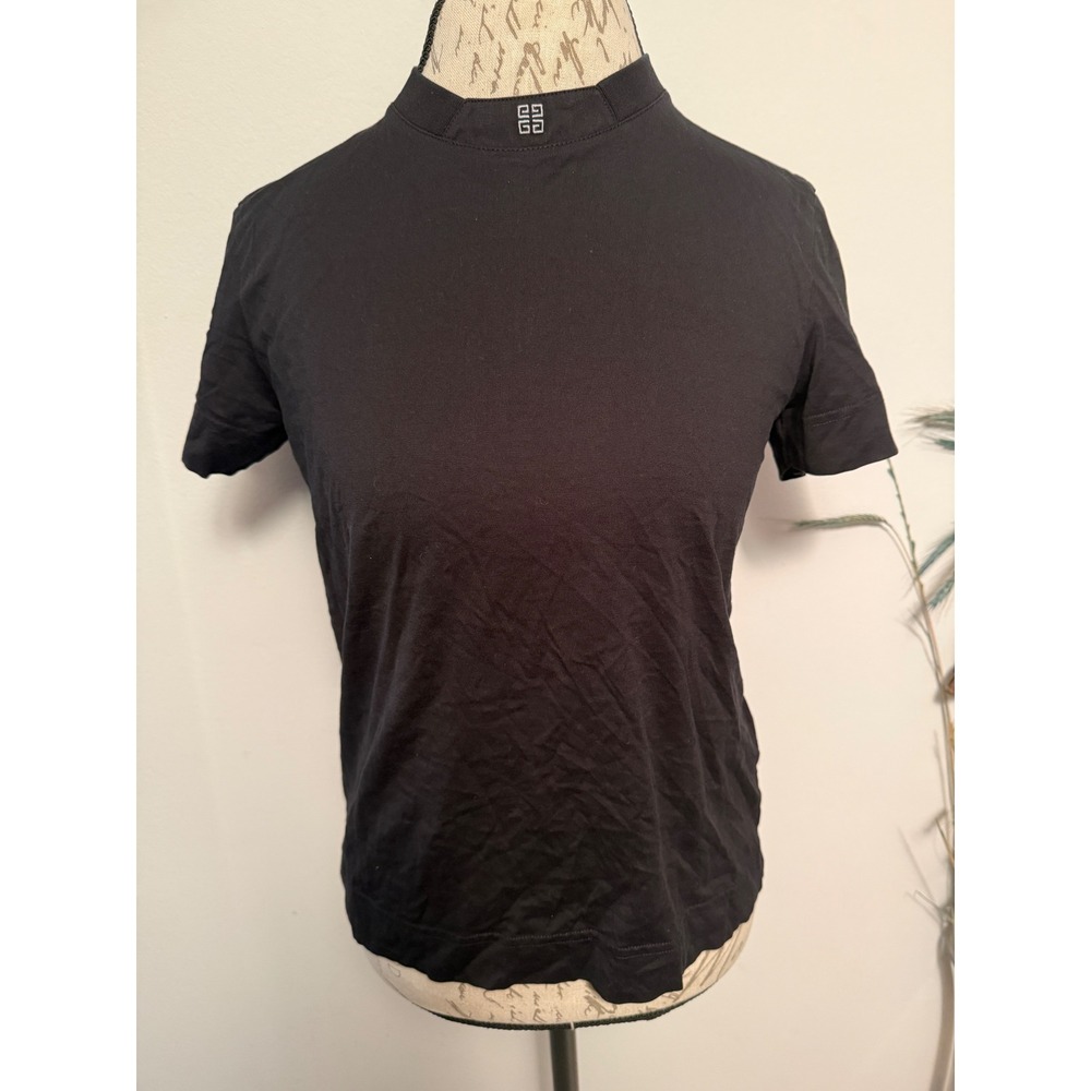 Givenchy Black Mock Neck Short Sleeve‎ T Shirt Top Logo Detail Size S